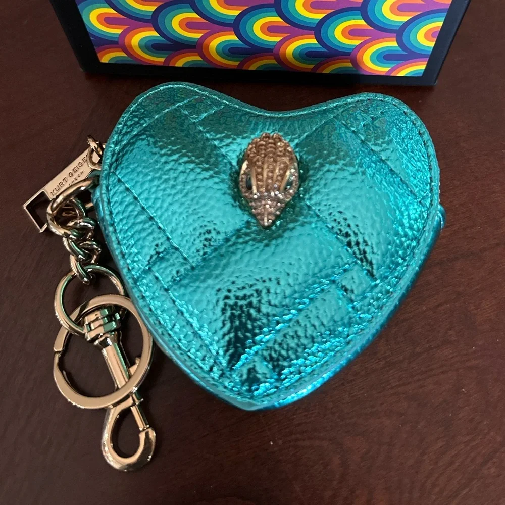 KURT GEIGER KENSINGTON HEART Metallic Blue/Turquoise Bag Charm Gemstone NWOT